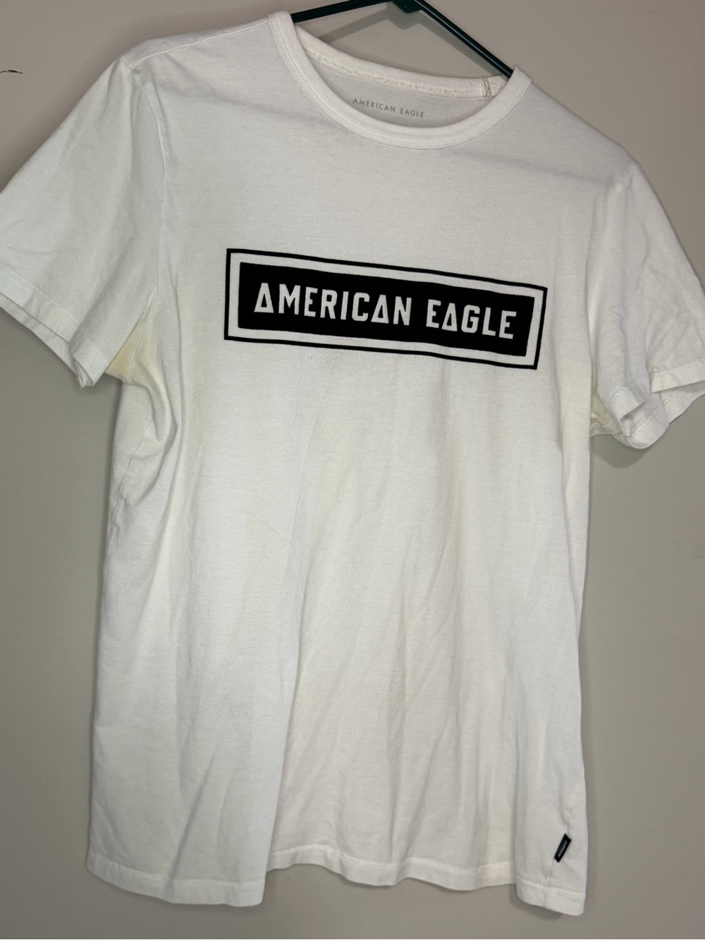 American Eagle Outfitters White T‑Shirt with Black Logo Box